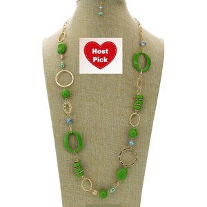 Green Necklace with Matching Earrings - Fashion Jewelry